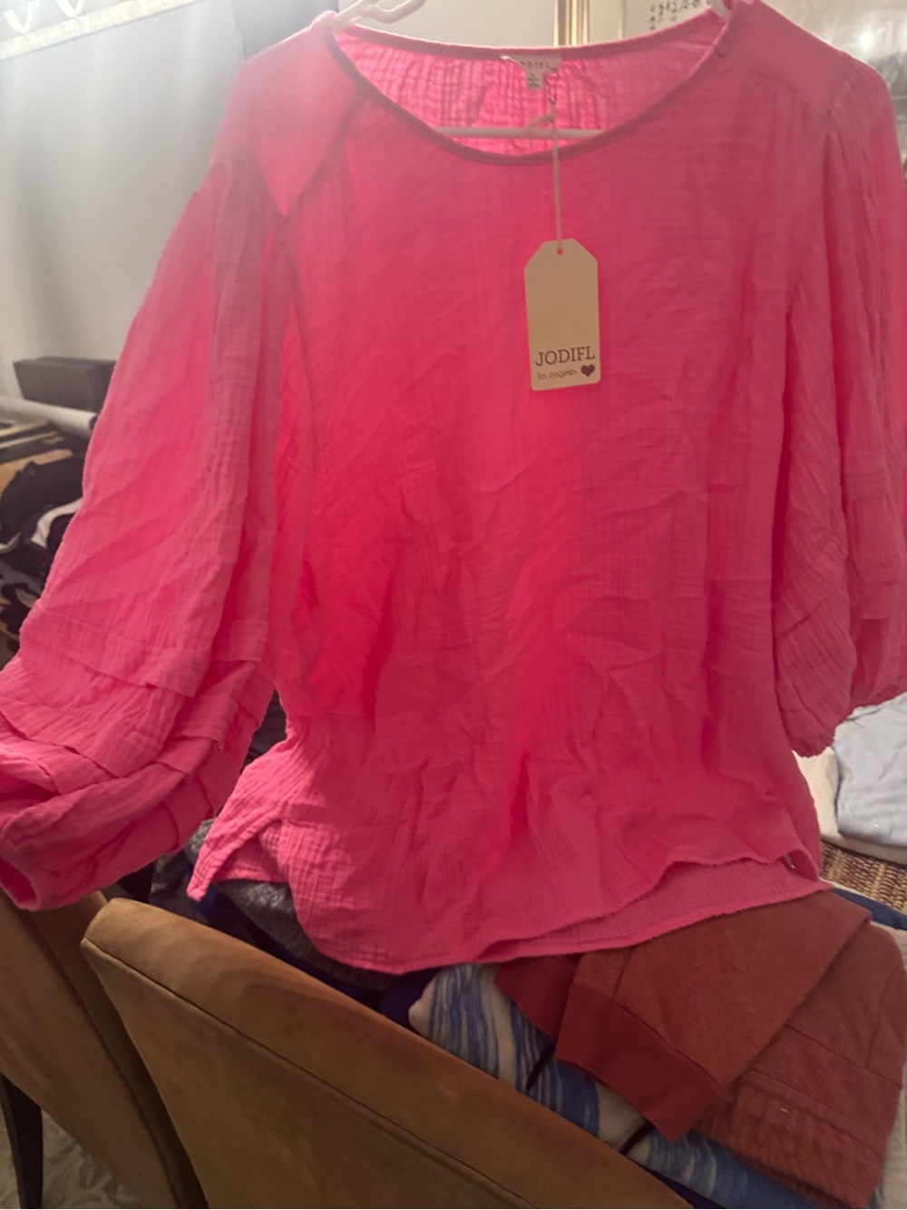 JODIFL Vibrant Hot Pink Gauzy Tunic Top